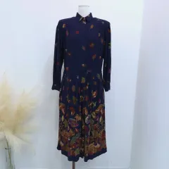 California Design リーフパータン レーヨン ロング丈ワンピース