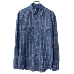 Wrangler 長袖 ウエスタンシャツ L ブルー ラングラー チェック柄 スナップボダン 胸ポケット 長袖シャツ トップス 春物 a710-6560のサムネイル