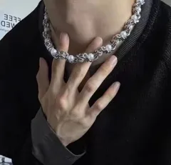 ネックレス パール チェーン y2k グランジ ステンレス 男女兼用 シルバー　韓国ファッション アクセサリーストリート