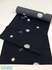 小紋 飛び柄 桜 七宝 黒色 正絹 反物 8400