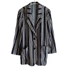 RE230 Leilian レリアン ジャケット ブレザー ストライプ柄 ネイビー×ホワイト 日本製 レディース 7号