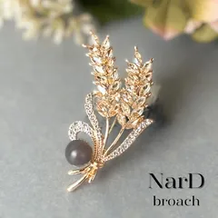 天然石を添えた麦の穂ブローチ 植物 オシャレ 大人 上品 カジュアル お呼ばれ ゴールド エレガント コサージュ 新品未使用 NerD