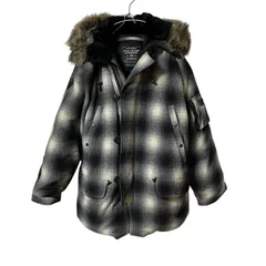 Z1574【美品】RALPH LAUREN POLO JEANS COMPANY ラルフローレン ポロジーンズカンパニー ダウンジャケット ダウンコート ファー付 ボア ブラック/グレー/ホワイト サイズM