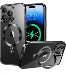 ★iPhone13 Pro Max 用クリアケース ストラップホール付き 角度調整可 ブラック