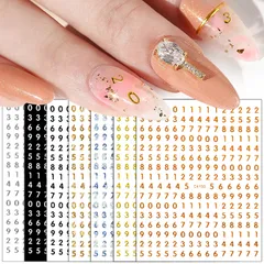 【迅速発送】Sucodver ネイルシール 数字 黒 白 小さい ネイル用シール 数字 ナンバー ゴールド 7枚セット