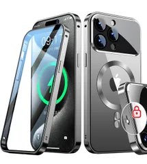 ★Rosycover【新次元の一体型レンズ・メカニカルロック】iPhone 15 Pro 用の ケース Mag-safe対応[360°全面保護・両面強化ガラス][本体の色・CD Mag-safeリング]マグセーフ  6.1インチ(チタングレー)