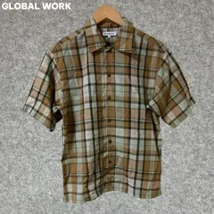 GLOBAL WORK 半袖シャツ S ブラウン/グリーン チェック柄 Sサイズ