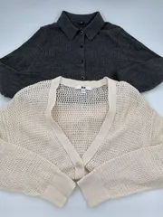 ユニクロ　セット　カーディガン　エクストラファインメリノリブポロカーディガン　メッシュショートカーディガン