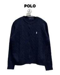 ポロラルフローレン ウィメンズ ケーブル編み クロップド ニット カーディガン ネイビー