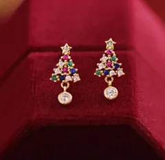 カラフル クリスマス ツリー ピアス スタッド ゴールド ごーるど ぴあす クリスマスツリー クリスマス ツリー  ジルコンピアス  可愛い かわいい 小さめ 小さい アクセサリー ゴールド シルバー