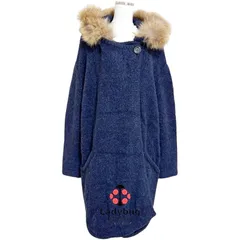 ルシェルブルー レディース ラクーンファー フード付き アルパカニット ロングコート ロングニットカーディガン ネイビー 秋冬 防寒 暖かい 上品 きれいめ おしゃれ 高級感 人気 ブランド 美品 エレガント 通勤  