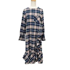 古着 ビームスボーイ BEAMS BOY ネルシャツワンピース クリーニング済み チェック柄 フリル切り替え レディース フリーサイズ