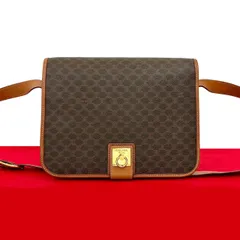 極 美品 CELINE セリーヌ ヴィンテージ マカダム ブラゾン トリオンフ 柄 ロゴ リング金具 レザー ショルダーバッグ ブラウン 84685