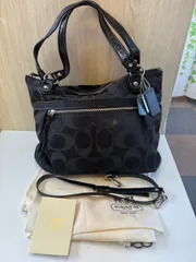 【中古品】 COACHコーチ シグネチャー ハンドバッグ ショルダーバッグ 18988 黒ブラック トートバッグ 肩掛け 手提げ バッグかばん 保存袋付き 現状品