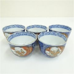 No6288 古伊万里 富貴長春 錦手蕎麦猪口 直径8.2cm 5客 送料無料