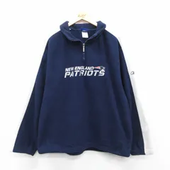 L/古着 リーボック 長袖 ハーフジップ フリース ジャケット メンズ 00s NFL ニューイングランドペイトリオッツ 刺繍 紺他 ネイビー アメフのサムネイル