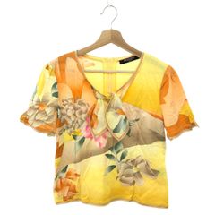 ラルフローレン シルク花柄フリルボウタイ半袖シアーブラウス vk5 