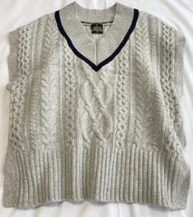 Spick & Span スピックアンドスパン　ハミルトンウール　ケーブル　ニット ベスト　Vネック　グレー　F  フリーサイズ　毛100%