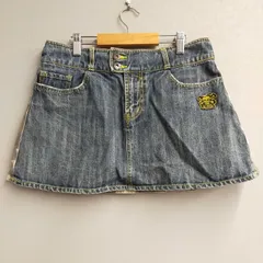M10192 【Von Dutch】 ボンダッチ 切り替え デニム ミニ スカート Lサイズ ブルー レディース 迷彩 背面ロゴ カモフラージュ スカルワッペン