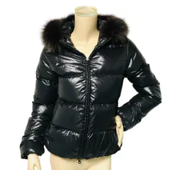 美品★DUVETICA・デュベティカ ADHARA レディース フォックスファー フード付き シャイニーナイロン ダブルジップ ダウンジャケット(40)レディースダウンジャケット 秋冬物 ブランド アウター ジャケット ブラック