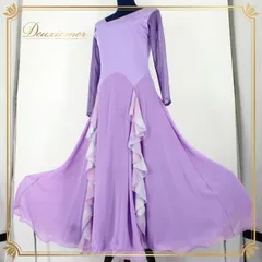 社交ダンス 衣装 スタンダード ドレス ワンピース パーティ衣装 女性用 レディース オールシーズン 紫 パープル系 T&Y シンプル フェミニン フォーマル 薄手 柔らかい スカート 二重デザイン シルエット 綺麗なライン 伸縮性あり お洒落