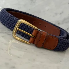 イタリア製 Ermenegildo Zegna エルメネジルドゼニア ベルト メッシュ 編み込み ネイビー ゴールド 本革 レザー