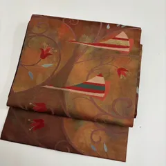 名古屋帯 花唐草 可愛い織り出し 九寸 正絹 着物 MA-604