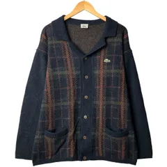 古着 80~90年代 ラコステ LACOSTE チェック柄 ウールニットカーディガン スペイン製 7 メンズXL相当 ヴィンテージ/eaa594424
