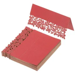 PATIKIL50枚ウェディング席札レーザーカット葉テーブル席札折りたたみテントカード名前カードテーブル設定用ウェディングレセプションビュッフェパールレッド