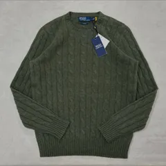 新品 定番 22AW ポロラルフローレン カシミヤケーブルセーター オリーブグリーン