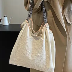 【美品】バンダナ ペイズリー柄 ホワイトカラー 刺繍トートバッグ A4サイズ対応 - 32978