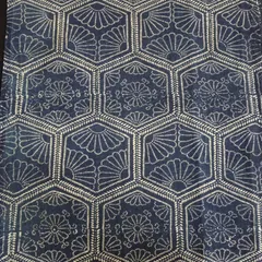アンティーク　木綿　型染め　ハギレ　1巾　菊　亀甲　古布【232203】