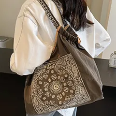 バンダナ ペイズリー柄 グレーカラー 刺繍トートバッグ A4サイズ対応 - 32980