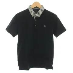 バーバリーブラックレーベル BURBERRY BLACK LABEL ポロシャツ ボタンダウン 半袖 衿ギンガムチェック柄 ワンポイント ロゴ刺繍 2 黒 ブラック 白 ホワイト D1P46-335-09 /YT