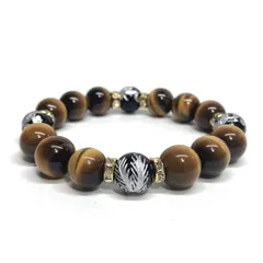 12mm 四神獣銀彫オニキス×タイガーアイ パワーストーン ブレスレット天然石 運気上昇 金運 ギャンブル運 お守り 青龍 白虎 玄武 朱雀 （ゴールド）メンズ・レディース　男性・女性　数珠ブレス　開運  [l]