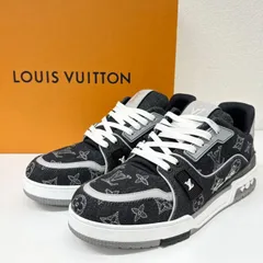 【LOUIS VUITTON  ルイヴィトン】美品 25AW LV トレイナー スニーカー モノグラム デニム 刺繍 シューズ 7.5 / 26cm ブラック×グレー×ホワイト 1AJ341