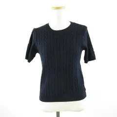 アースミュージック&エコロジー EARTH MUSIC & ECOLOGY ニット セーター 半袖 ケーブル 紺 F *T706