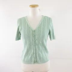 ジーユー GU リブコンパクトカーディガン 半袖 緑 M *A267