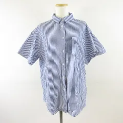 イング INGNI シャツ ブラウス 半袖 ストライプ ワンポイント 青 白 M *T101