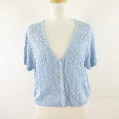 エイチ&エム H&M ニットカーディガン 半袖 水色 L *T683
