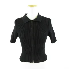 イング INGNI リブニットカーディガン クロップド丈 ジップアップ 半袖 黒 M *A261