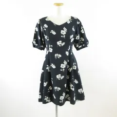 マジェスティックレゴン MAJESTIC LEGON ワンピース ミニ 五分袖 Vネック 花柄 紺 S *T792