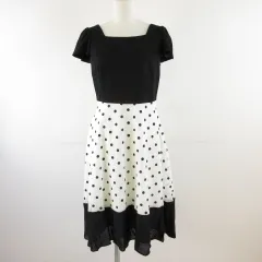 ウィルセレクション WILLSELECTION ワンピース ひざ丈 半袖 ドット 黒 S *T341