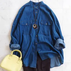 美品【アーバンリサーチ】バンドカラーデニムシャツ インディゴ オーバーサイズ 薄手