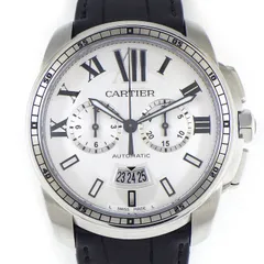 カルティエ Cartier 腕時計 カリブル ドゥ カルティエ W7100046 シルバー文字盤 ローマンインデックス デイト クロノグラフ スモールセコンド 裏スケ 夜光針 ブラック クロコダイルレザーベルト SS 自動巻き 【箱・保付き】 【中古】のサムネイル