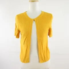 バナナリパブリック BANANA REPUBLIC ニットカーディガン 半袖 リネン混 黄 XS *T519
