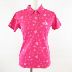 ディズニー Disney ポロシャツ 半袖 総柄 ミッキーマウス ピンク M *T40