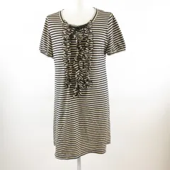 ギャラリービスコンティ GALLERY VISCONTI ワンピース ミニ 半袖 ボーダー フリル リボン ベージュ 黒 2 *T527