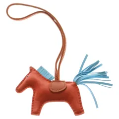 HERMES (エルメス) ロデオPM バッグチャーム ストラップ オレンジ×ライトブルー レザー A刻印