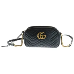 GUCCI (グッチ) GGマーモント キルティングスモールショルダーバッグ ミニバッグ ブラック ゴールド金具 447632